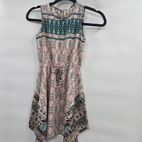 Monteau Southwest White Pink Green Bohemian Multipattern Girls Dress Size 10/12 - Picture 1 of 7